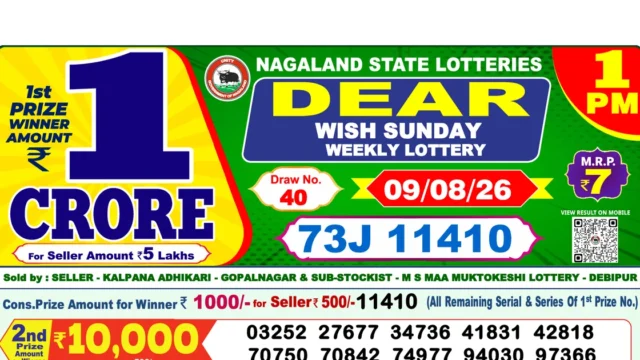 Nagaland State Today Lottery Result 1 PM 9 August 2026